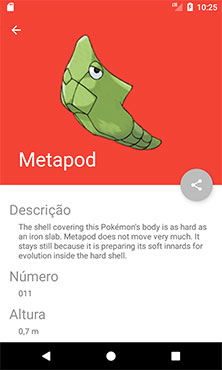 Tela de detalhes do app Android Pokédex
