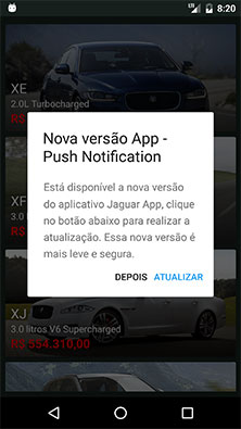 Caixa de diálogo no Android informando sobre uma nova versão do aplicativo