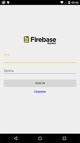 Tela de login do aplicativo Firebase Android de exemplo