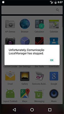 Erro na execução do aplicativo Android