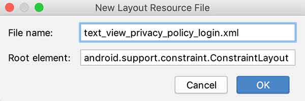 Criando o layout text_view_privacy_policy_login.xml