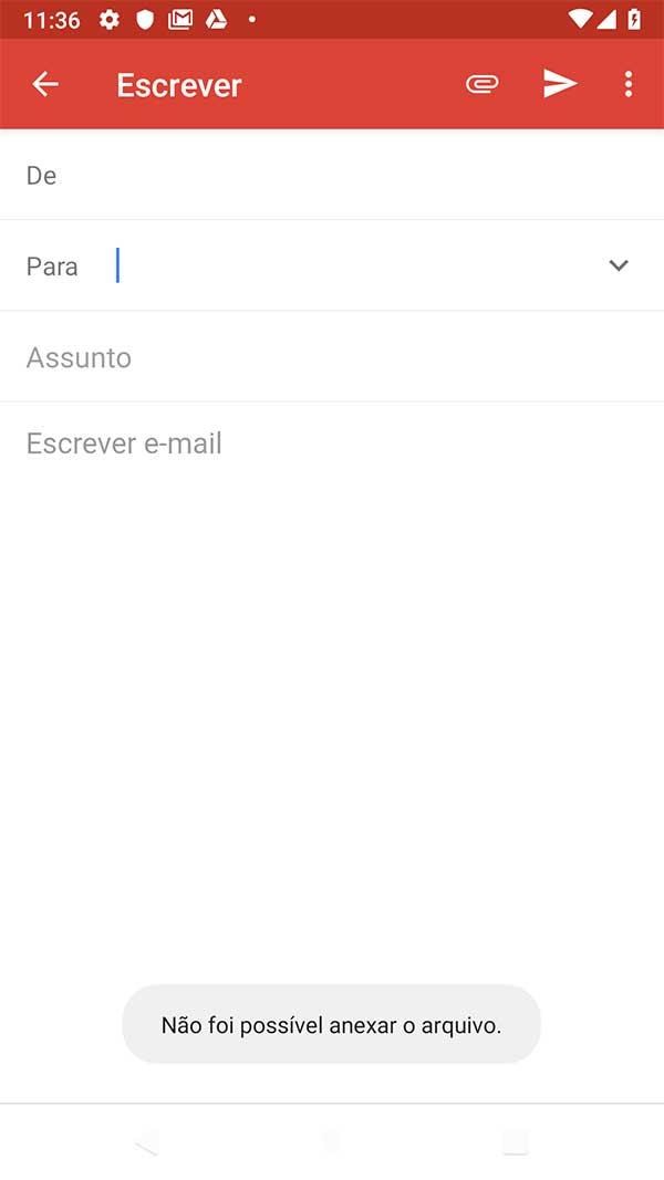 Compartilhamento falho no app do Gmail
