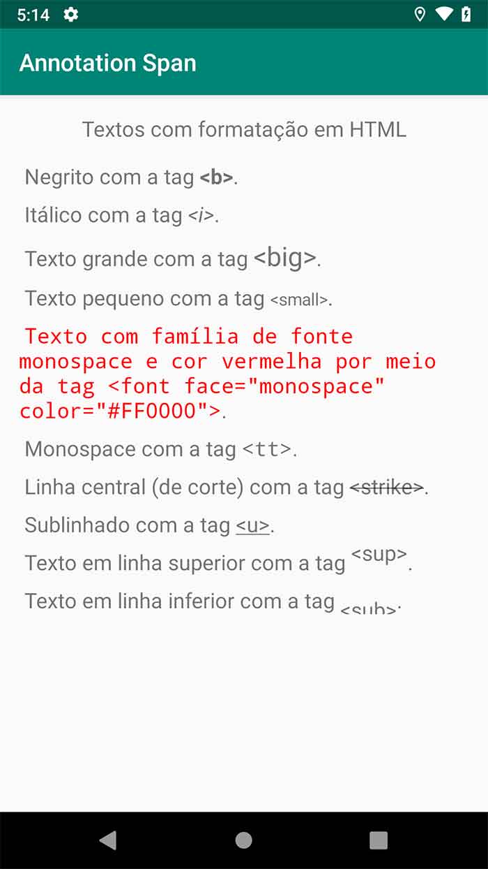 Tags HTML que executam no Android